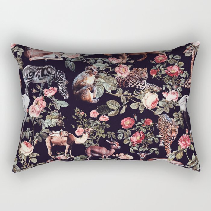 Animals and Floral Pattern Rectangular Pillow