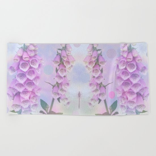 Pastel painterly foxgloves Beach Towel