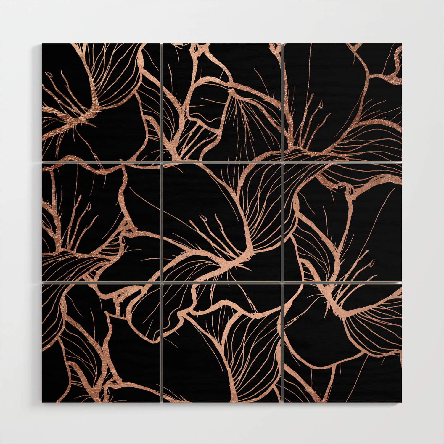 Modern Rose Gold Abstract Handdrawn Floral Pattern On Black Wood Wall Art By Girlytrend Society6 Neutral wall art, abstract printable art, printable wall art, bedroom wall art, bedroom print, living room wall art, abstract art printable. society6