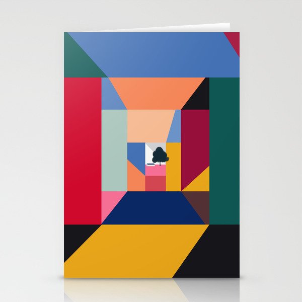 Landscape in colorful geometric boxes Stationery Cards