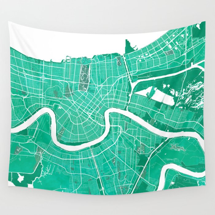 New Orleans City Map of the United States Watercolor Wall Tapestry by