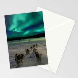 Winter Northern Lights Dog Sled (Color) Stationery Card