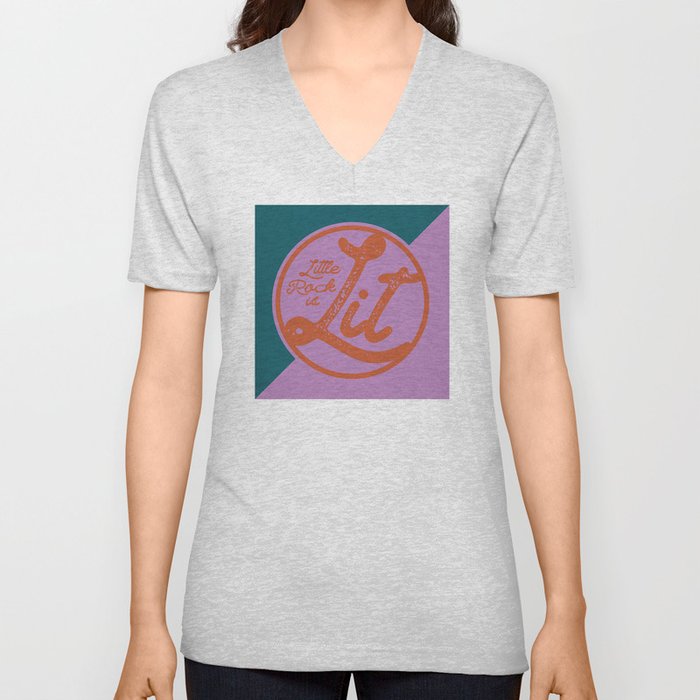 Little Rock is LIT in violet V Neck T Shirt