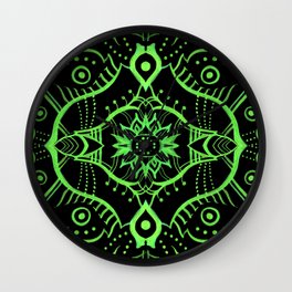 Oriental Lotus Mandala Pattern, Black & Green Wall Clock | Eastern, Graphicdesign, Zentangle, Arabesque, Oriental, Lace, Moroccan, Pattern, Bohemian, Spiritual 