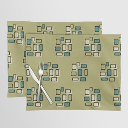 Retro Mid Century Modern Block Pattern 421 Black Beige Olive Green and Blue Placemat