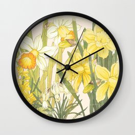 Vintage Floral Paper:  Spring Flowers on Shabby White -Daffodils Wall Clock