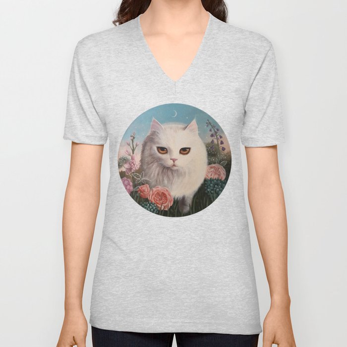 Moon Cat V Neck T Shirt
