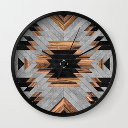 Urban Tribal Pattern No.6 - Aztec - Concrete and Wood Wall Clock