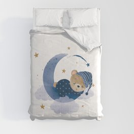 Cute bear sleeps on the moon Comforter