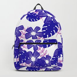 Blue and Red Modern Tropical Flowers Pattern Backpack