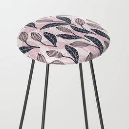 Navy Blue and Blush Pink Abstract Organic Flowers Pattern Counter Stool