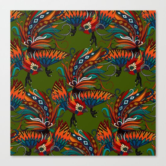 rooster ink green Canvas Print