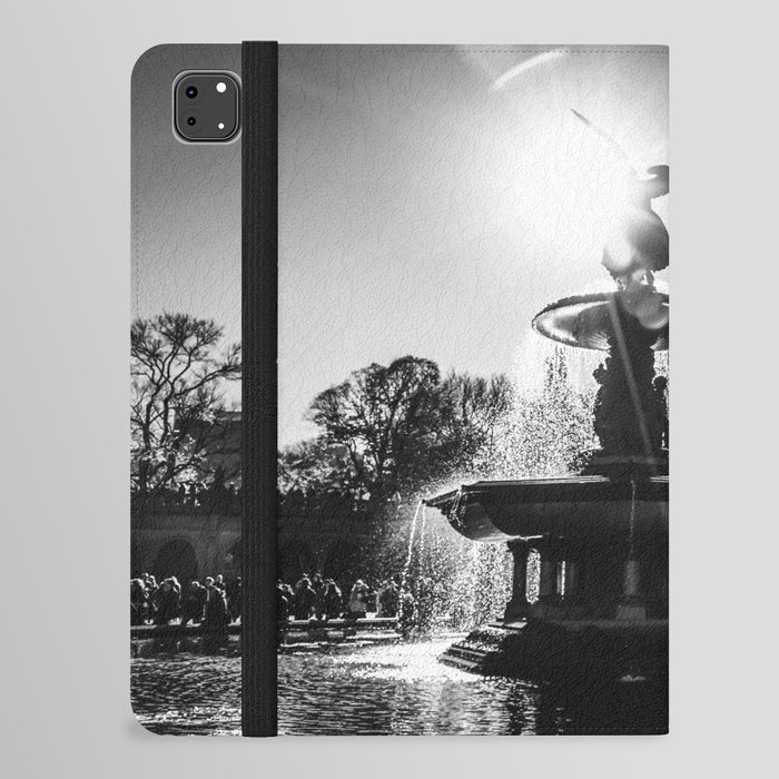 New York City Bethesda Fountain in Central Park black and white iPad Folio Case