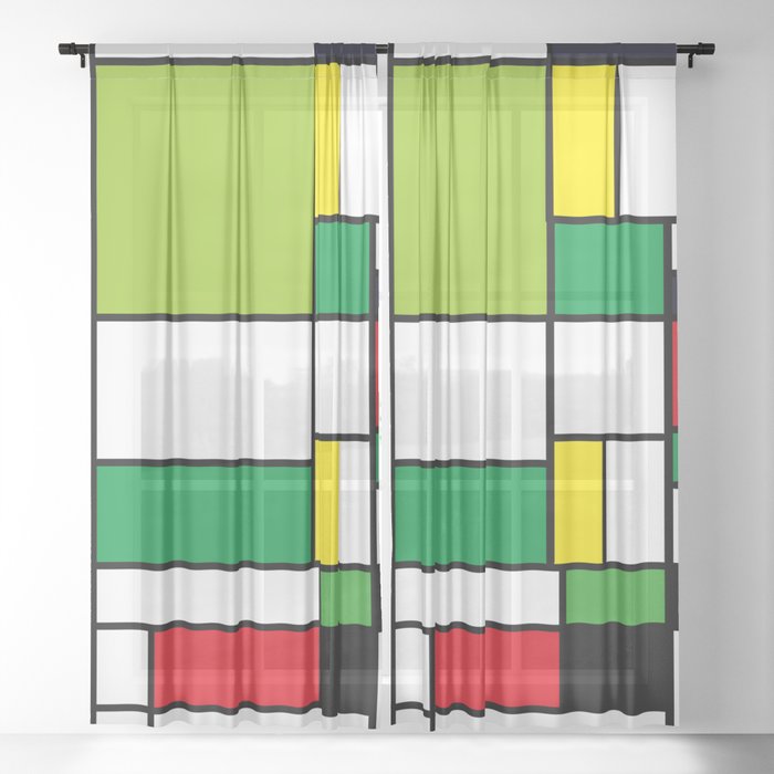 Bauhouse Mondrian Style Green Sheer Curtain