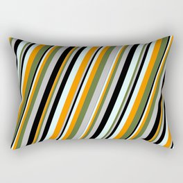[ Thumbnail: Light Cyan, Dark Orange, Dark Olive Green, Grey, and Black Colored Striped Pattern Rectangular Pillow ]