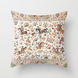 Tabriz Antique Persian Hunting Rug Print Throw Pillow