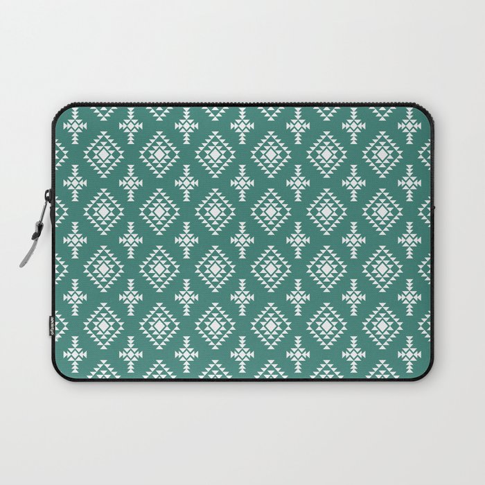 Green Blue and White Native American Tribal Pattern Laptop Sleeve