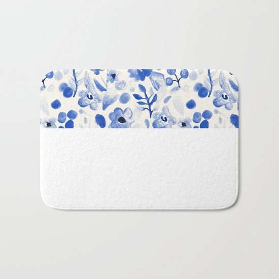 Blue China - Watercolor Floral Bath Mat