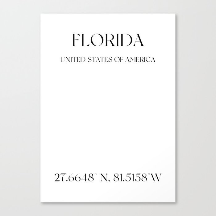 Florida Longitude and latitude (white background) Canvas Print
