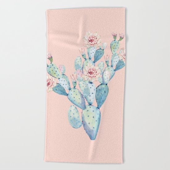 Rose Desert Cactus on Pink by Nature Magick Beach Towel