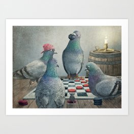Checker Playing Pirate Pigeons Art Print