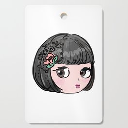 blythe doll face, black hair illustration Cutting Board