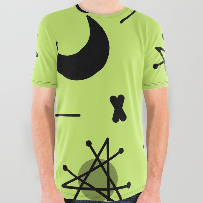Moons & Stars Atomic Era Abstract Chartreuse All Over Graphic Tee