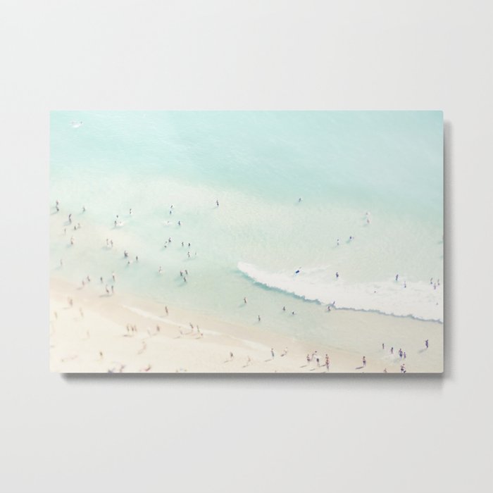Aerial Beach - People - Pastel Ocean - Aerial Mint Green Sea - Crashing Waves - Travel photography Metal Print