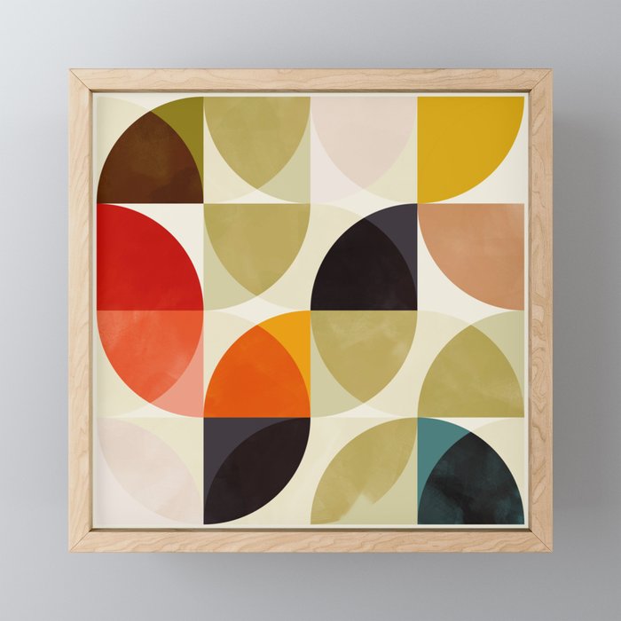 mid century color geometry shapes Framed Mini Art Print