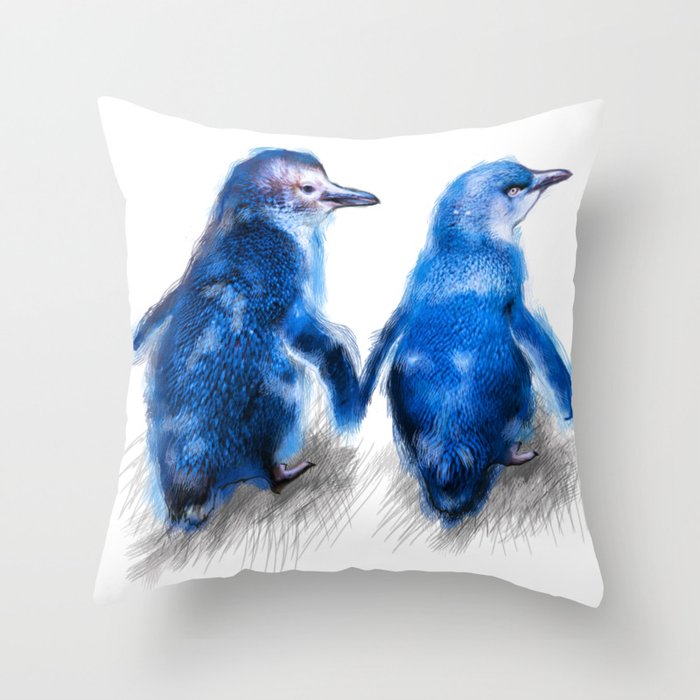 We care a lot. Couple of blue little penguins. Throw Pillow