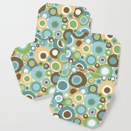 Mid Century Modern Circles // V2 // Brown, Green, Gold, Ocean Blue, Sky Blue, Turquoise, Ivory Coaster