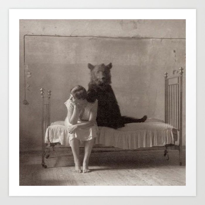 The Bear that came for Dinner black and white photograph Art Print