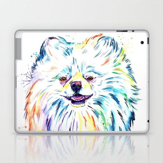 Pomeranian Colorful Pet Portrait Painting Laptop Ipad Skin By