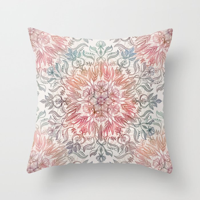Autumn Spice Mandala in Coral, Cream and Rose Throw Pillow