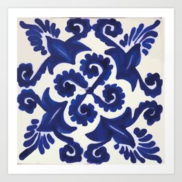 Talavera mexican tile traditional blue ceramic mosaic Art Print