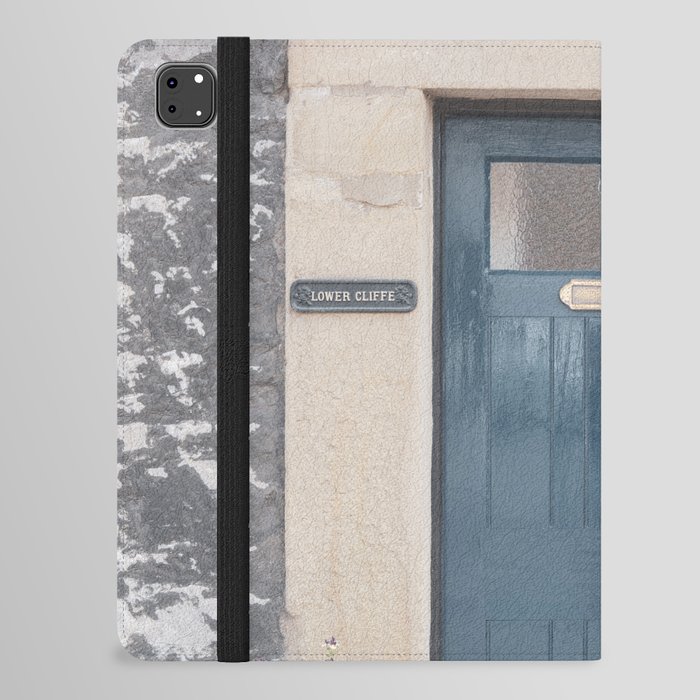 Retro teal door Lower cliff cottage art print - summer England travel photography iPad Folio Case