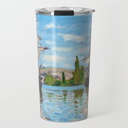 Claude Monet (French, 1840-1926) - Title: Ships Riding on the Seine at Rouen (Bateaux naviguant sur la Seine à Rouen) - Date: 1872-1873 - Style: Impressionism - Genre: Landscape - Media: Oil - Digitally Enhanced Version (1800 dpi) - Travel Mug