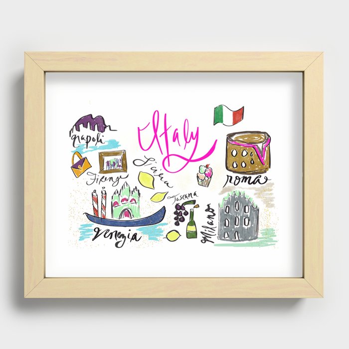 Italy Icons | Italy Travel | Italy Drawing Recessed Framed Print