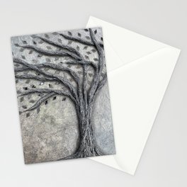 Neutral Gray and Beige Blowing Tree Painting Stationery Card