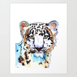 Baby Snow Leopard Watercolor Painting By Mk Art Print By Mkhalpin