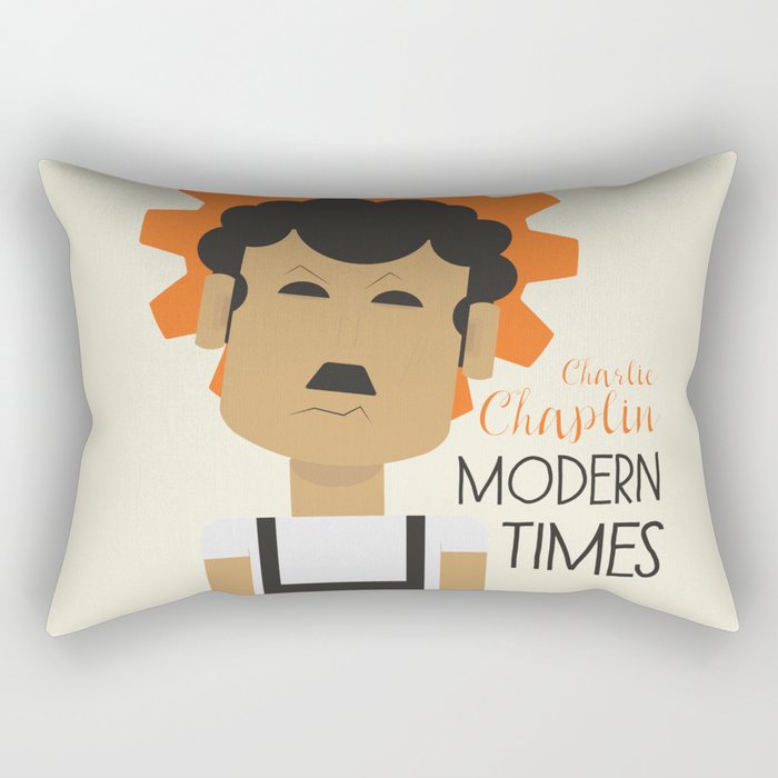 Charlie Chaplin "Modern Times" movie poster, fine Art print, classic film with Paulette Goddard Rectangular Pillow