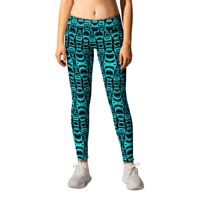 Abstract Pattern Dividers 07 in Turquoise Black Leggings