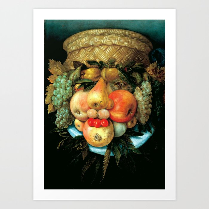 Painting Giuseppe Arcimboldo Fruit Basket  12X16 Inch Framed Art Print