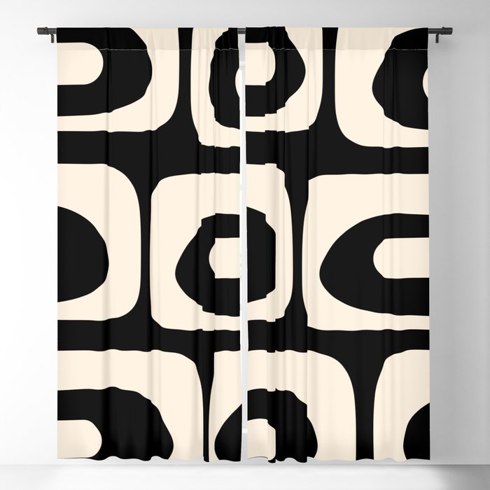 Mid Century Modern Piquet Abstract Pattern in Black and Almond Cream Blackout Curtain