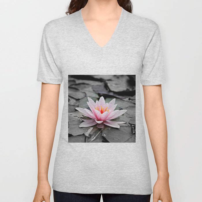 Pink Lotus Flower Waterlily V Neck T Shirt