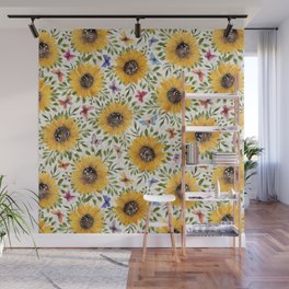 Watercolor Sunflowers and Butterflies | Golden Summer Floral Wall Mural