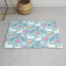 Happy Easter Rabbit Floral Collection Area & Throw Rug