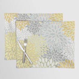 Floral Prints, Soft, Yellow and Gray, Modern Print Art Placemat
