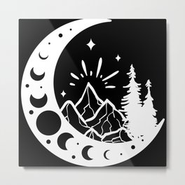 Moon, Moon Phases and Mountains Metal Print
