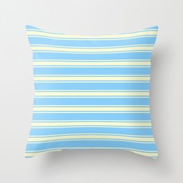 [ Thumbnail: Light Sky Blue and Light Yellow Colored Stripes Pattern Throw Pillow ]